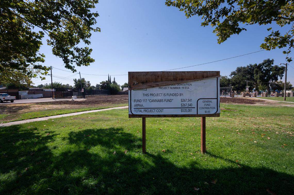 Demolition is complete on the pool at Columbia Park in Turlock, Calif., on Saturday, Sept. 16, 2023. The old pool was built in 1957 and will be replaced with a new pool.