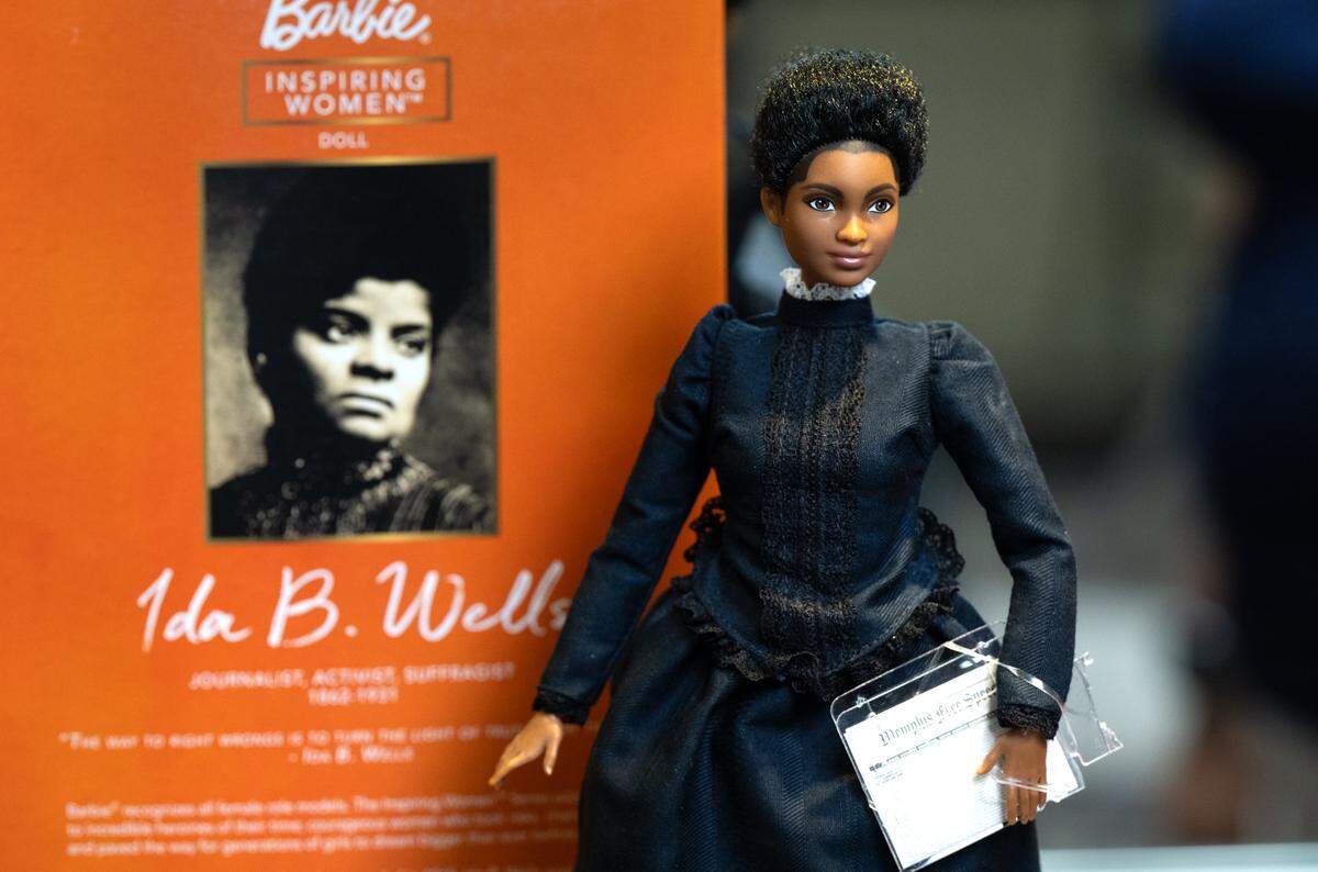 Ida B. Wells doll, from the Inspiring Women Barbie doll collection at the Be Anything Museum in Modesto, Calif., Thursday, Aug. 22, 2024. 