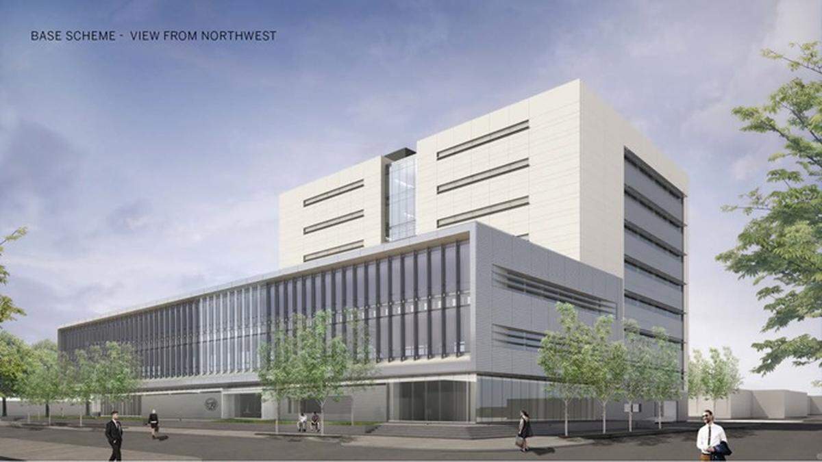 The latest artist rendering of a new Stanislaus Superior Courthouse to be located along H Street, between Ninth and 10th streets in downtown Modesto, California.