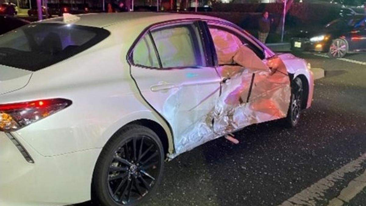 A motorcyclist was killed Saturday night, Feb. 12, 2023, when he collided with this car on Coffee Road in front of Memorial Medical Center in Modesto.