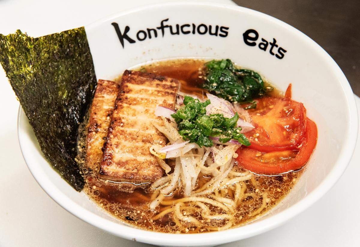 Vegan ramen at Konfucious Eats in McHenry Village in Modesto, Calif., on Thursday, Feb. 4, 2021.