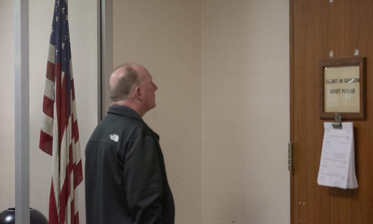 James Hooker stands outside Department 3 of Stanislaus County Superior Court before a hearing in Modesto on May 4, 2026.