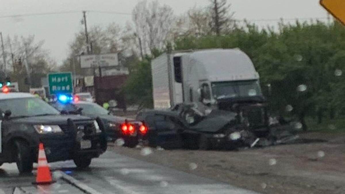 Scene of the crash Saturday, March 21, 2020, on Highway 132 at Hart Road that killed two Crows Landing men.