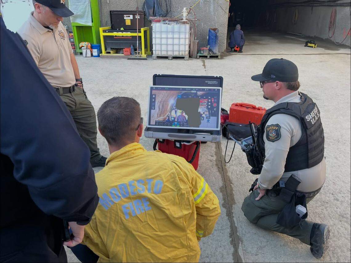 Emergency personnel work on a recovery Tuesday, April 14, at a Calaveras County tunneling project where a collapse occurred.