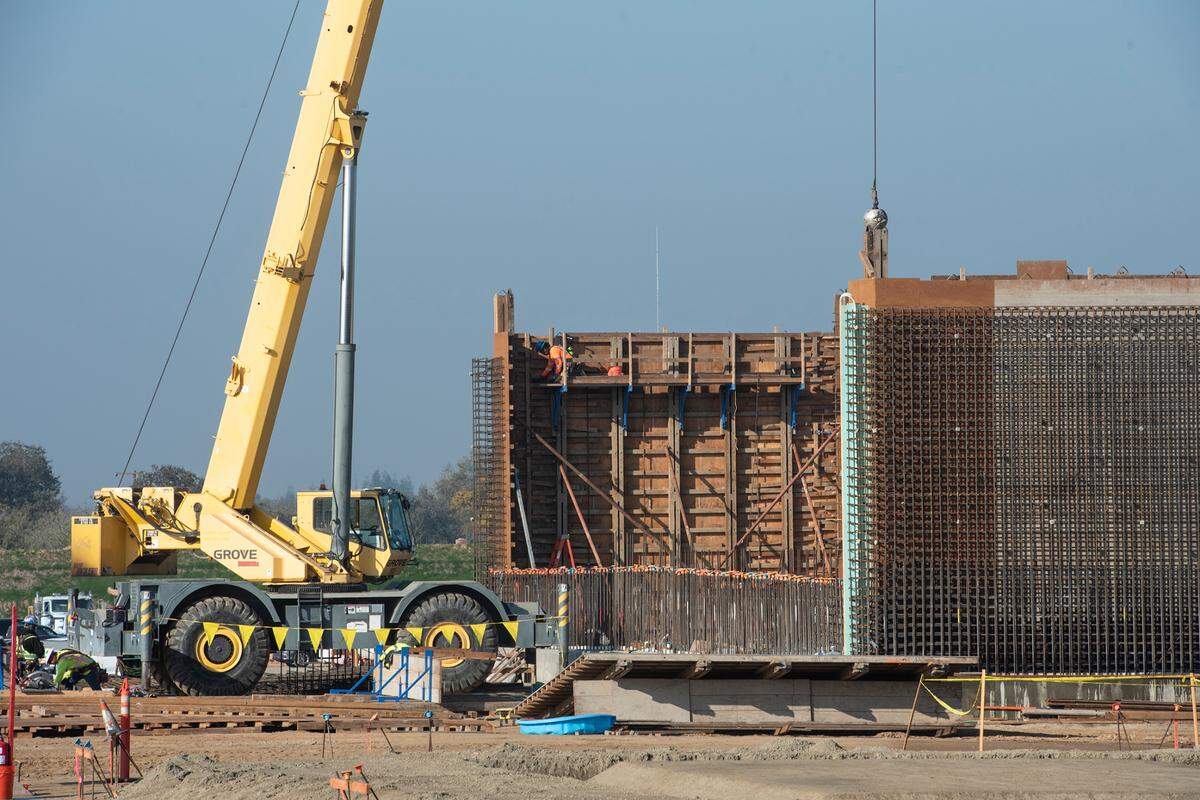 A water treatment plant is being built as part of the Regional Surface Water Supply Project near Hughson, Calif., Dec. 1, 2021. The plant will treat water pumped from the Tuolumne River and will deliver drinking water to Turlock and Ceres starting in 2023.