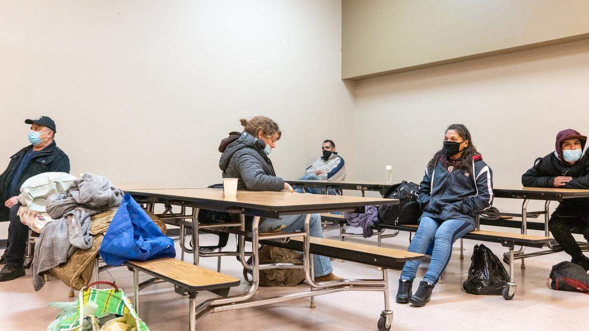 The warming center at The Modesto Gospel Mission welcomes new clients during the severe winter storm on January 28, 2020.