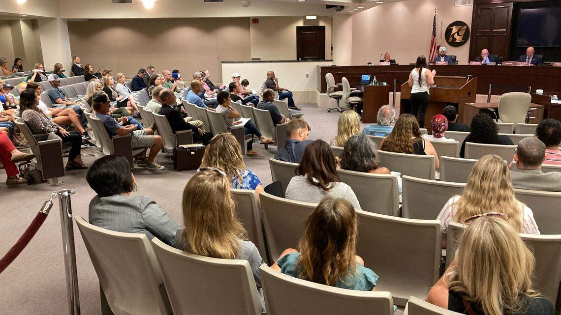 Dozens of parents and advocates packed the Stanislaus County Board of Supervisors meeting Tuesday, July 13, 2021 to protest mask requirements at schools due to the COVID-19 pandemic.