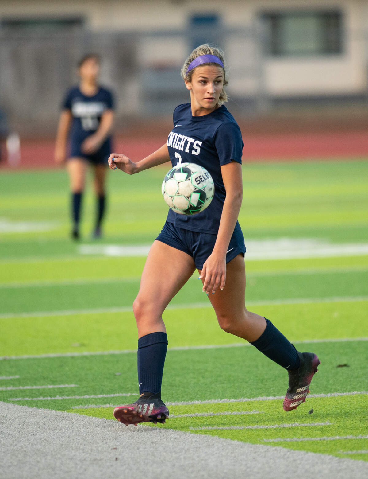 Downey’s Abigail Souza controls the ball during the Central California Athletic League game with Pitman at Downey High in Modesto, Calif., on Tuesday, Jan. 4, 2022. Pitman won the game 6-0.