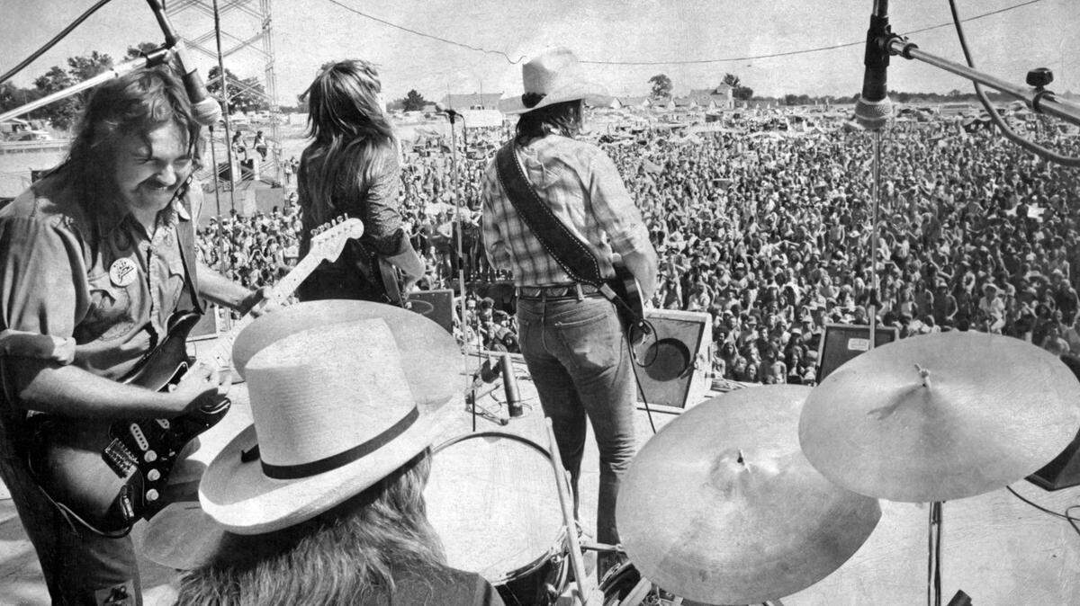 The temperature was 105 degrees on Sunday, July 21, 1974, when the Marshall Tucker Band performed on one of the stages at the Ozark Music Festival.