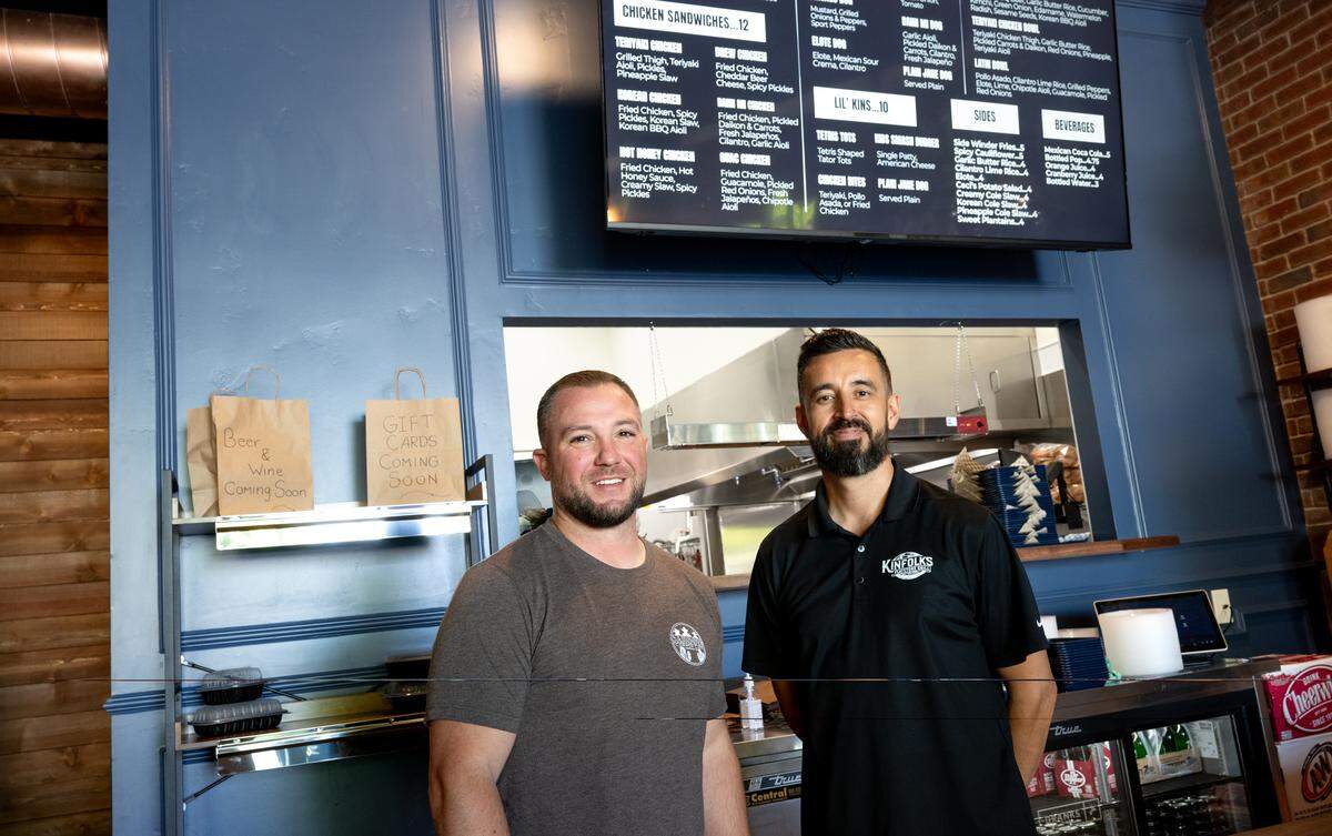 Owners Jack Sinodinos, left, and Luis Arauza at Kinfolks Flatstone Grill in Riverbank, Friday, April 3, 2026. 