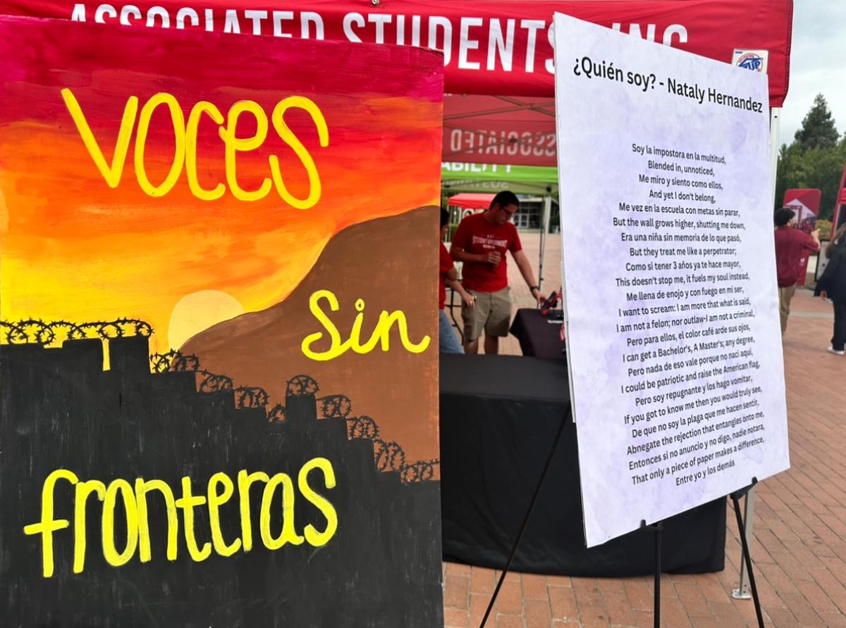 Posters and signs displayed at Stanislaus State’s quad for the “Undocu-Day of Action” event hosted on Wednesday, Oct 16.