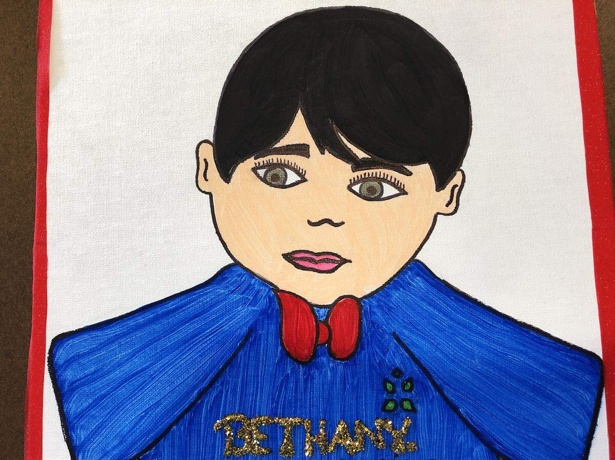 Mother’s painting of her infant at Bethany Christian Services, in Modesto, Jan 24, 2020