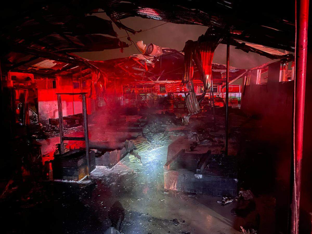 A fire late Sunday night, Feb. 26, 2023, at Dutch Hollow Farms in Modesto killed several animals and gutted the sales barn, where people enter the farm and pay their admission, said one of the business’s managers, Amy Crabtree.