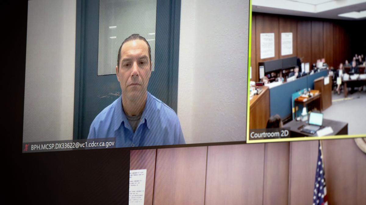 Scott Peterson appears via video call for a status hearing at San Mateo County Superior Court in Redwood City, Calif., Tuesday, March 12, 2024.