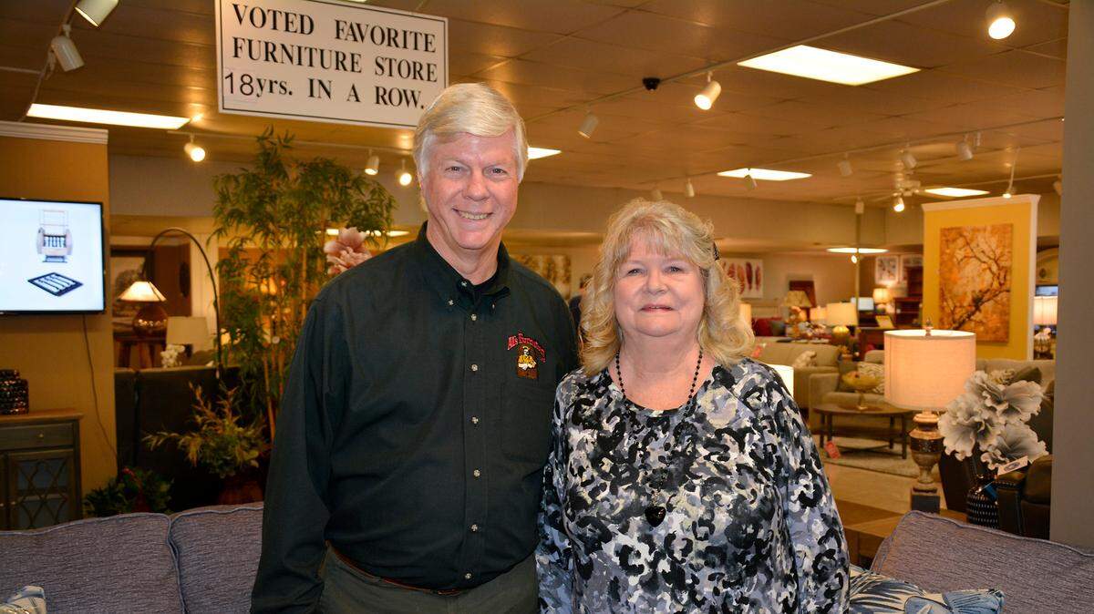 Al’s Furniture General Manager Dan Pedersen and store owner Kerry Walker inside the McHenry Avenue store Feb. 10, 2023 in Modesto, Calif.