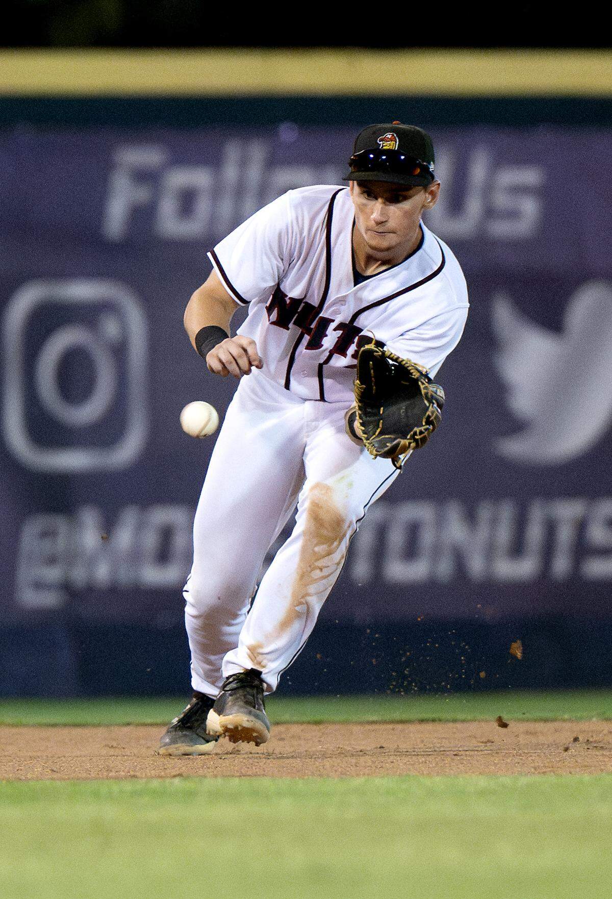 Modesto Nuts shortstop Colt Emerson fields a ground ball during the game with the Stockton Ports at John Thurman Field in Modesto, Calif., Friday, July 19, 2024.