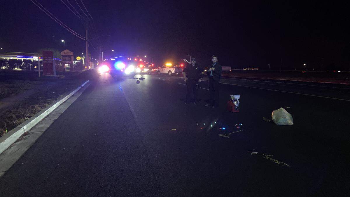 The scene of a hit-and-run collision that badly hurt a pedestrian Saturday night, Dec. 21, 2019, on Mitchell Road in Ceres.