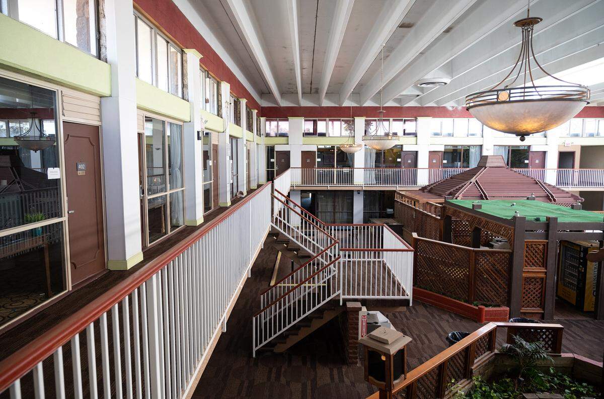 The former Clarion Inn Conference Center in Modesto is being converted into 148 studio apartments by the Stanislaus Regional Housing Authority. The interior is seen here in Sept. 2021.