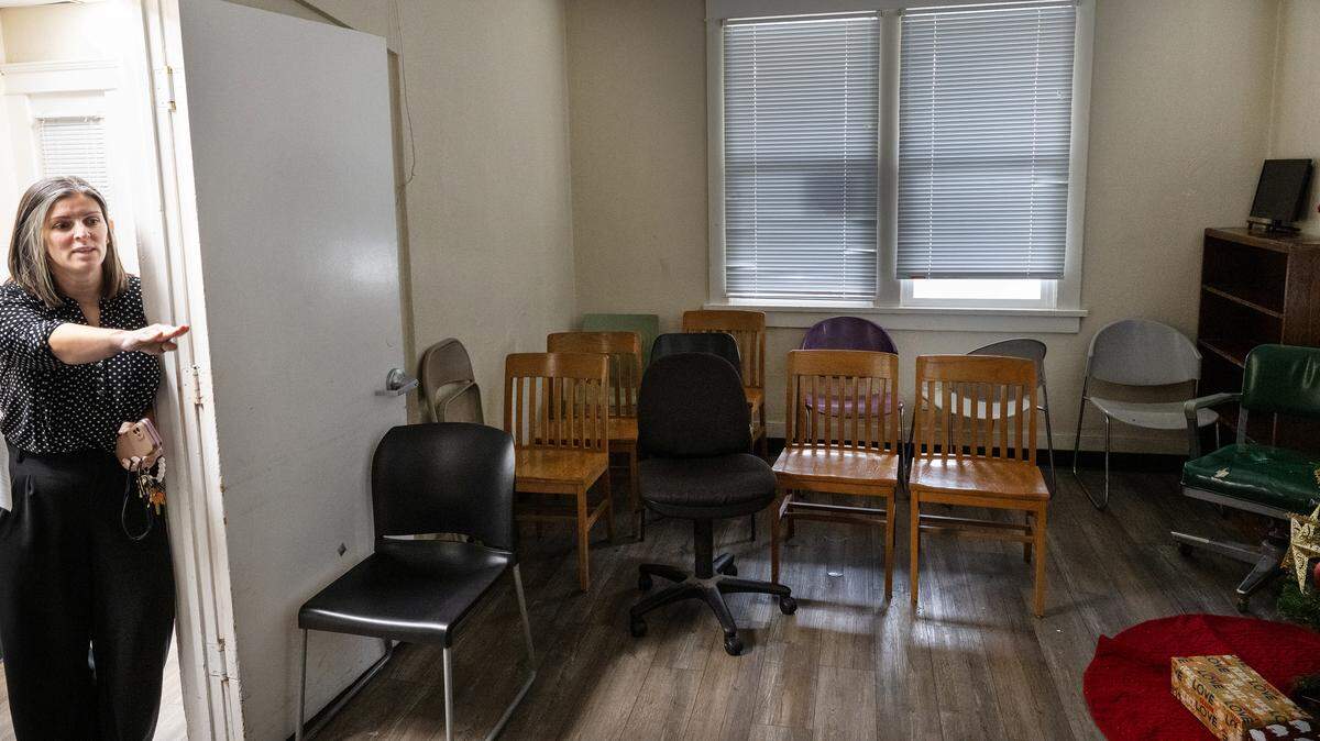 Executive director Corey Mai shows the recreation room at the We Care shelter in Turlock, Tuesday, Dec. 30, 2025. 