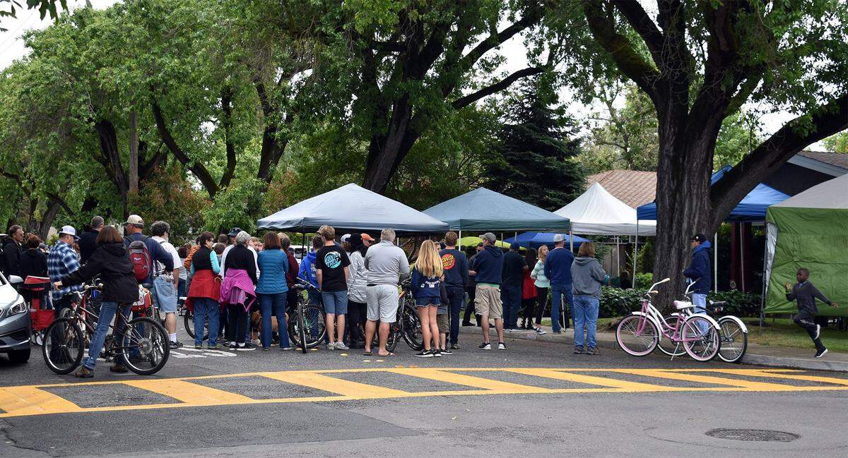 People watch bands perform during the 2019 Modesto Porchfest.