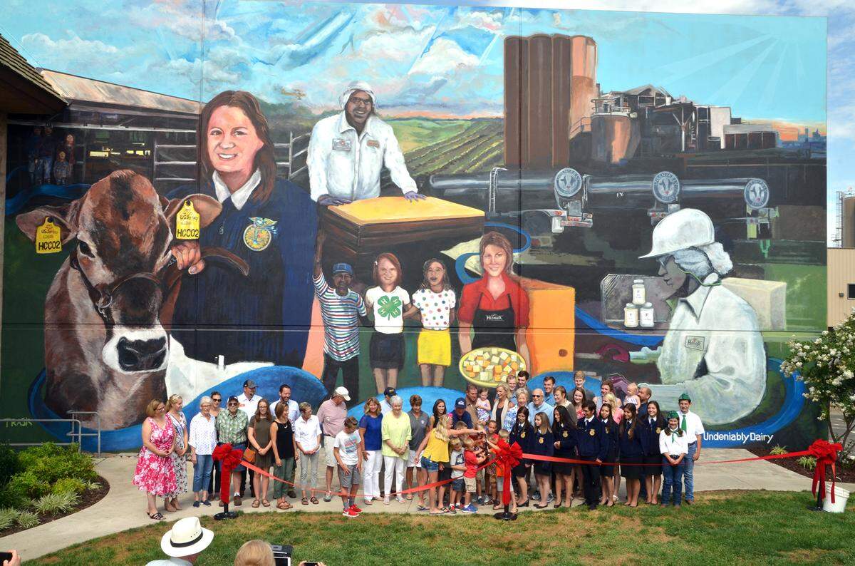Hilmar Cheese Co. unveiled a dairy-themed mural at its plant in Hilmar, Calif., on Friday, July 13, 2018.