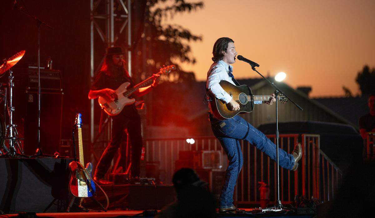 County music artist Drake Milligan performs during the Stanislaus County Fair in Turlock, Friday, July 11, 2025.