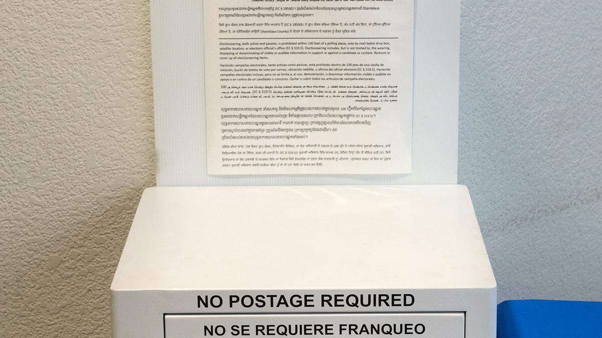 Ballot box at the Stanislaus County satellite election office at the Salida Library in Salida, Calif., on Friday, Feb. 28, 2020.
