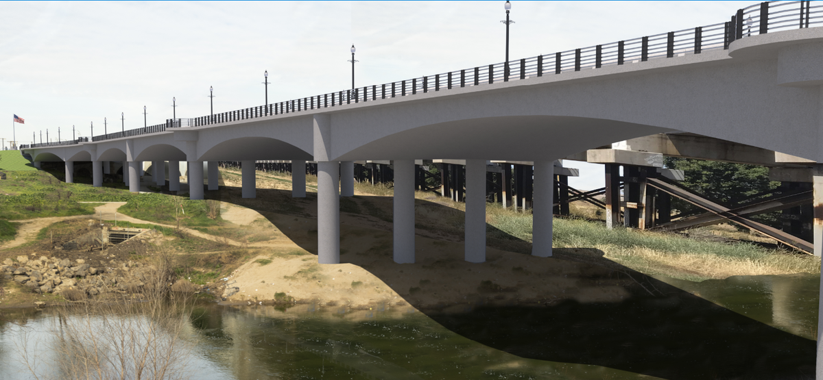 A rendering shows the planned Seventh Street Bridge in Modesto. It got its final funding on June 27, 2025.