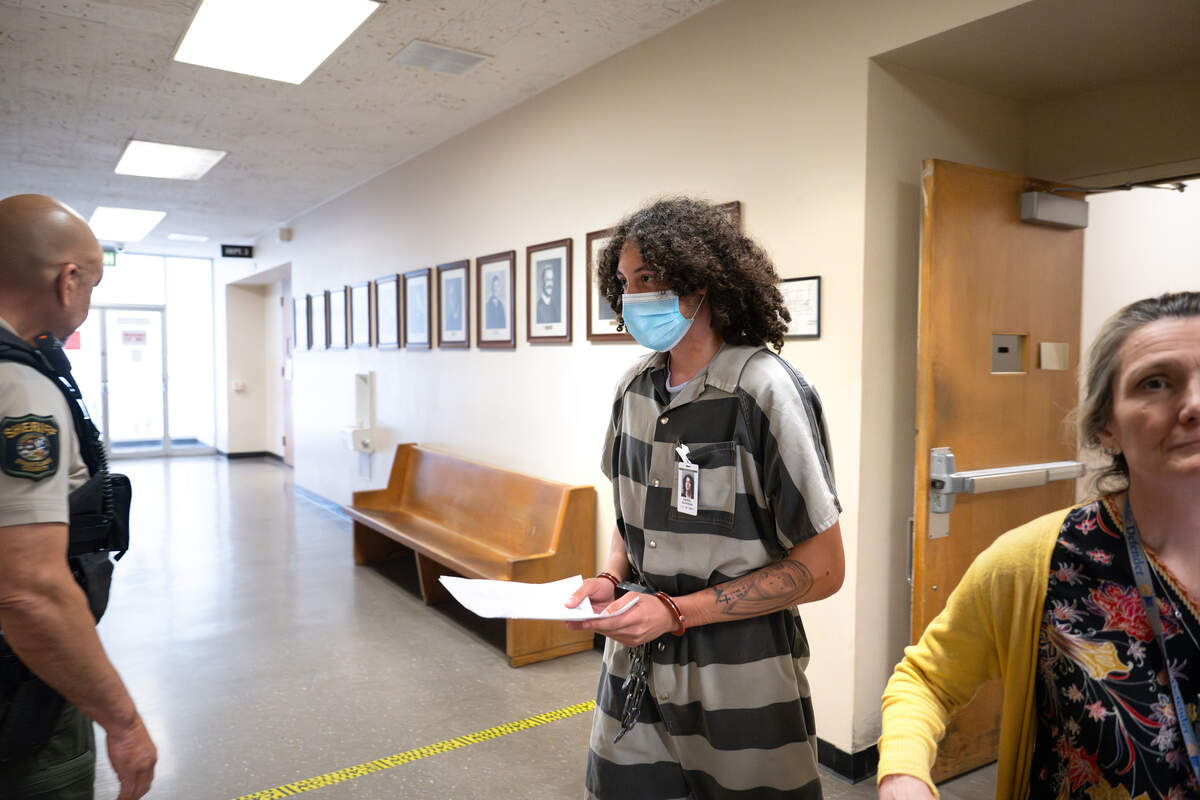 Zachariah Knobel exits the courtroom holding area after he appeared for an arraignment on a second-degree murder charge in the Stanislaus County Superior Courthouse in Modesto Thursday, June 11, 2026. The arraignment was continued until July 7, while Knobel hires private counsel.