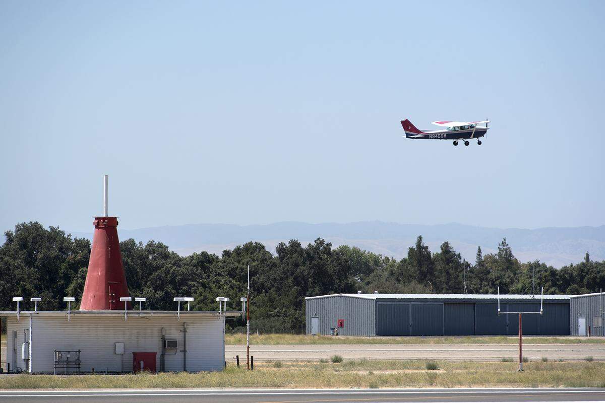 A light aircraft takes off at the Modesto Airport in Modesto, Calif., on Tuesday, July, 28, 2015.