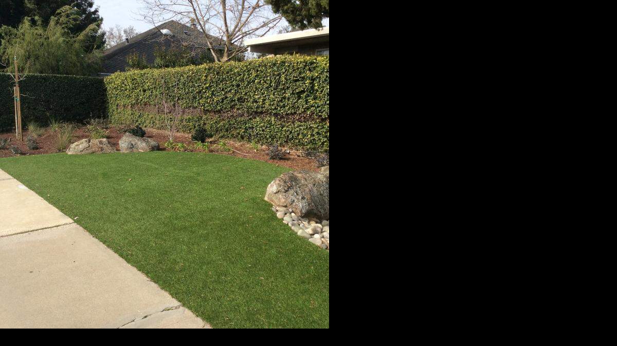 
The Norrises began relandscaping their yard last fall. The turf, which may last 20-25 years, was installed atop an extensive drainage system.
