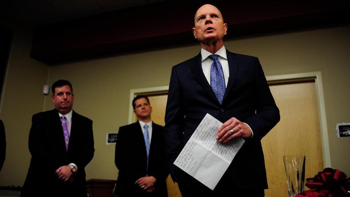 Neurosurgeon Dr. David Bybee, right, reads a the mission statement for the Doctors Medical Center’s Darroch Brain and Spine Institute in Modesto on Thursday, March 10, 2016. Standing to the far left is neurosurgeon Dr. Ben Remington, and at center stands Dr. Greg Helbig. All will be serving the community at the Darroch Brain and Spine Institute, which specializes in treatment of complex spinal injuries, chronic pain and neurological disorders.