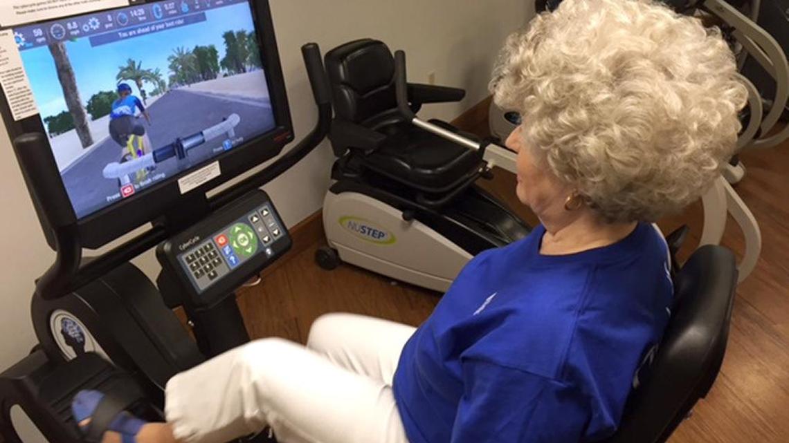 Jeannine Beltz participates in the Cybercycle competition at Covenant Village in Turlock.