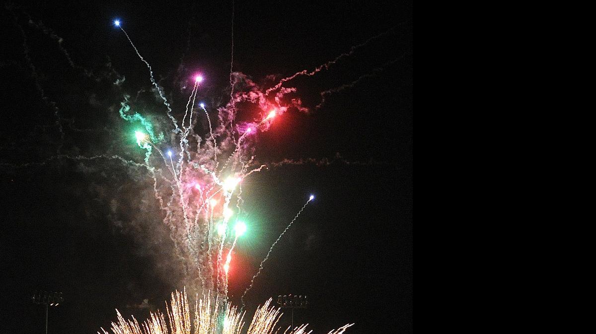 
Fireworks light up John Thurman Field after a Modesto Nuts game.
