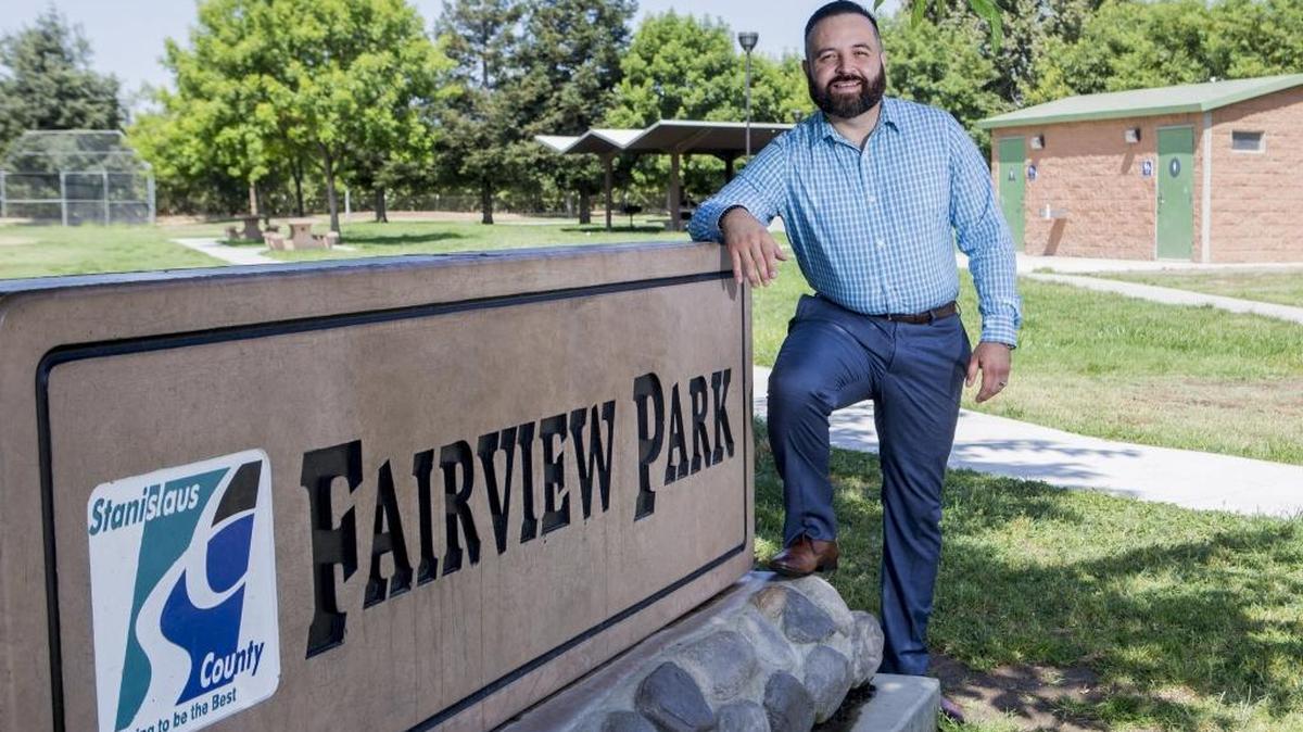 Manuel Rivera, a social worker with SCBHS stands in the Fairview Park near Tucson Avenue and Placer Avenue