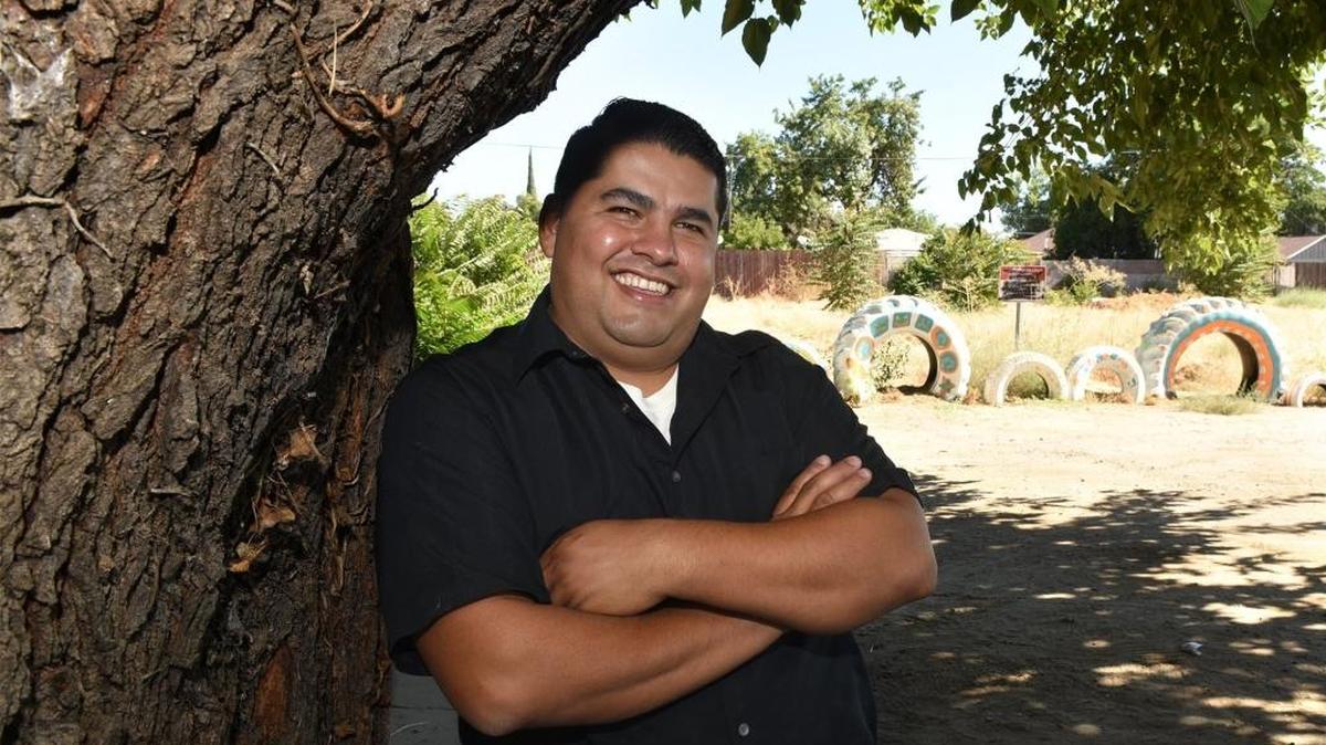 Homero Mejia, executive director of Congregations Building Communities, outside his office in Modesto.
