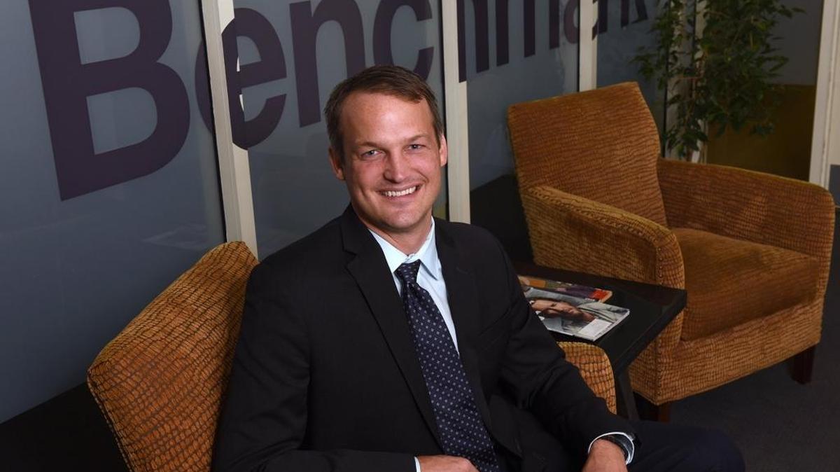 Ryan Swehla, co-owner of NAI Benchmark Commercial Real Estate, is pictured Tuesday, Aug. 2, at his Modesto office.
