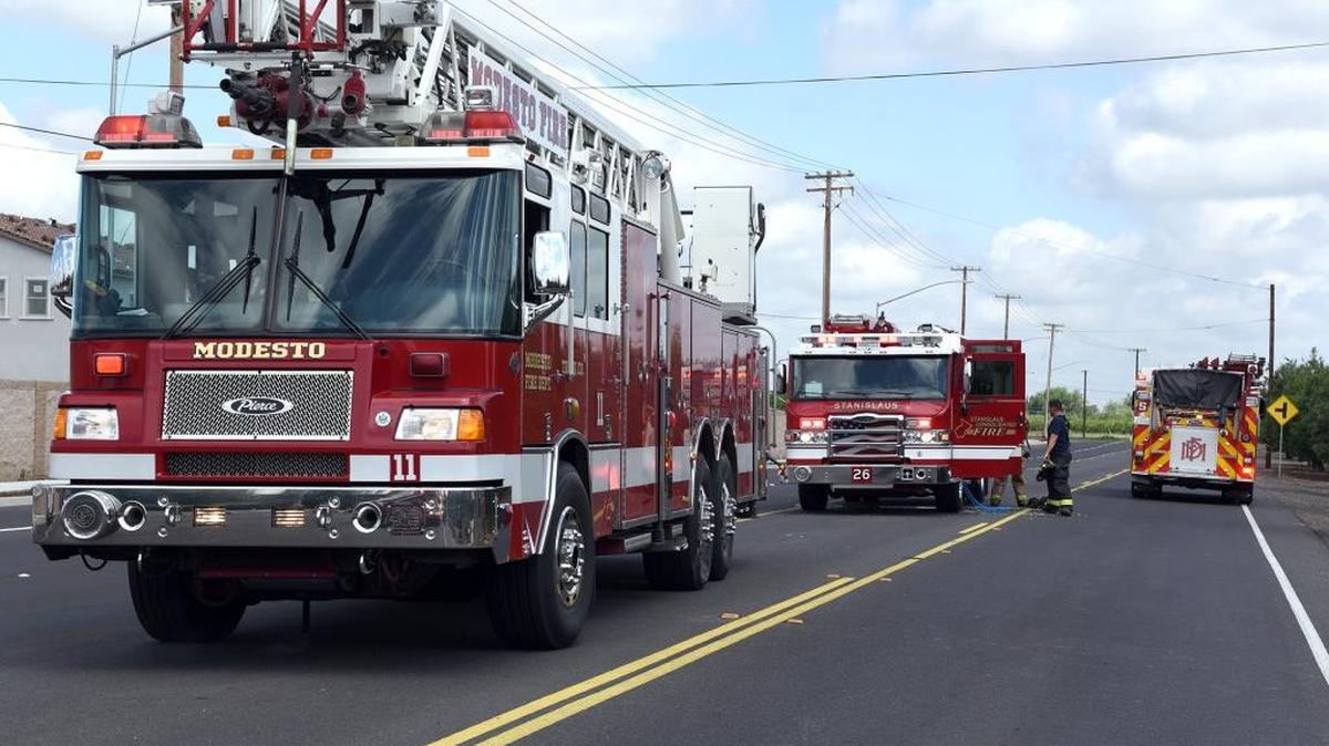 Modesto fire crews are on scene Monday (04-11-16) at a fire at a vacant house on Oakdale Road near Mable in Modesto, Calif.