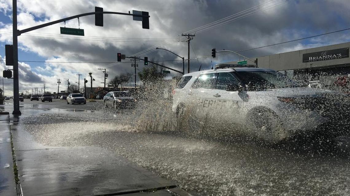 Rain in January 2017 left huge puddles throughout Modesto, including this one on Crows Landing Road.