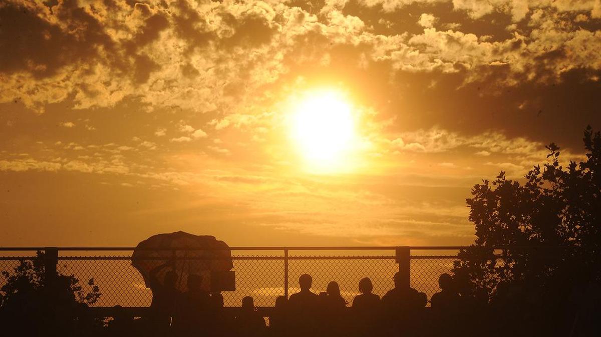 Fans along the home side at John Thurman Field use umbrellas to help shield themselves from triple-digit temperatures in 2013.