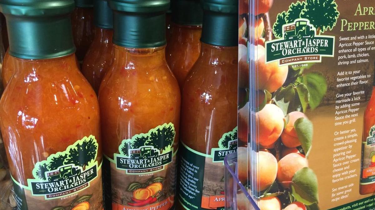 Apricot Pepper Sauce, available at Stewart and Jasper Orchards’ Company Stores, is available at the McHenry Village location in Modesto on Thursday, Dec. 17, 2015.