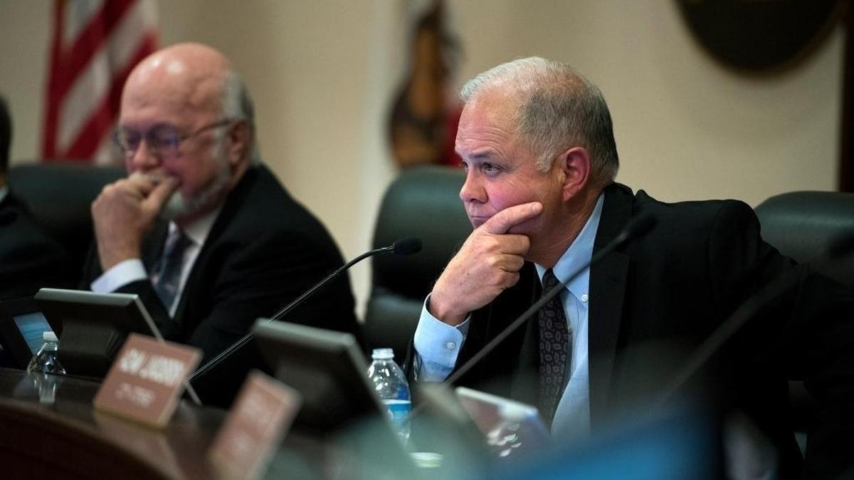 Modesto mayor Ted Brandvold during a city council meeting in Modesto, Calif., in 2016.