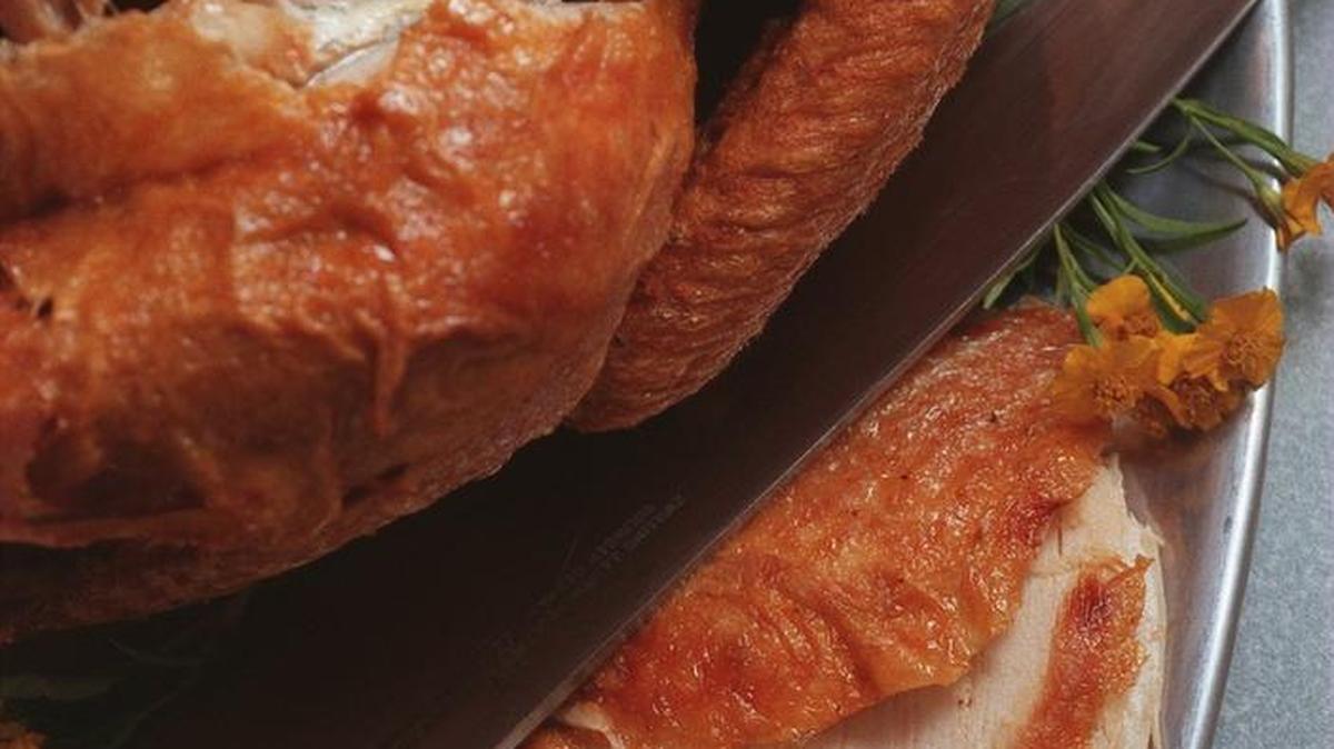A turkey after deep frying has a very moist meat and a golden color to the skin.