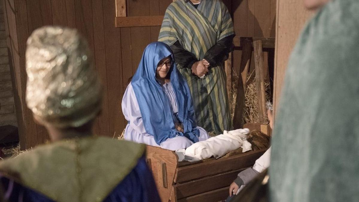 Actors portray the nativity scene at the Free Methodist Church in Modesto, Calif., on Friday, Dec. 15, 2017.