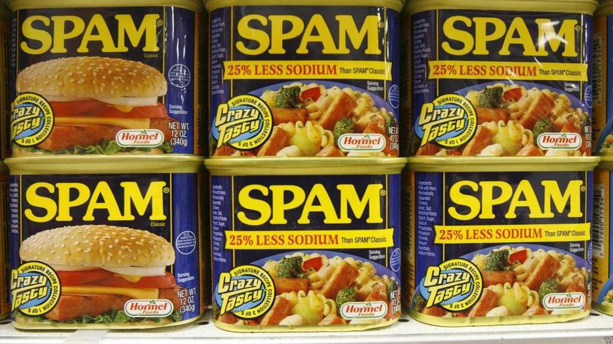 Cans of Spam pictured in 2008, when hard economic times sent consumers to low-cost foods. (AP Photo/ Toby Talbot)