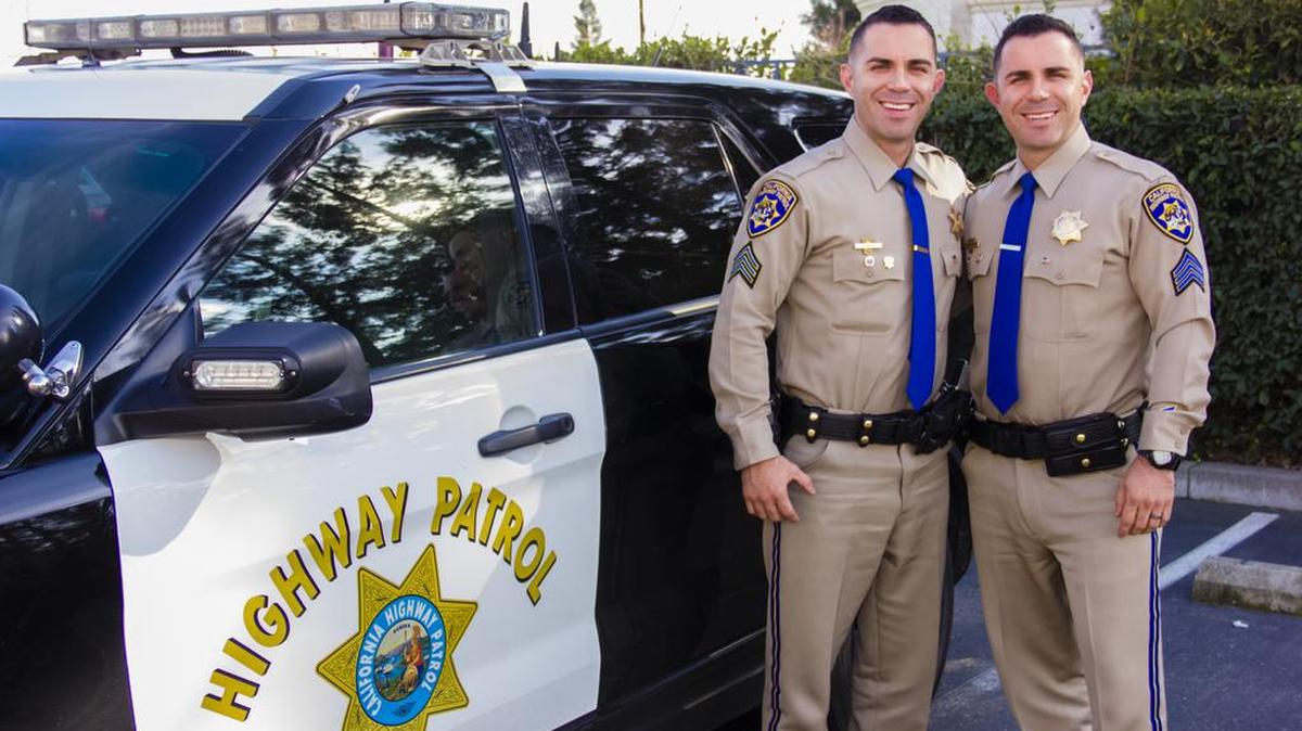 Twin brothers and CHP Sergeants, from left to right, Gerardo and Fabio Serrato, 30, grew up in South Modesto. Their parents are from Michoacán, México.