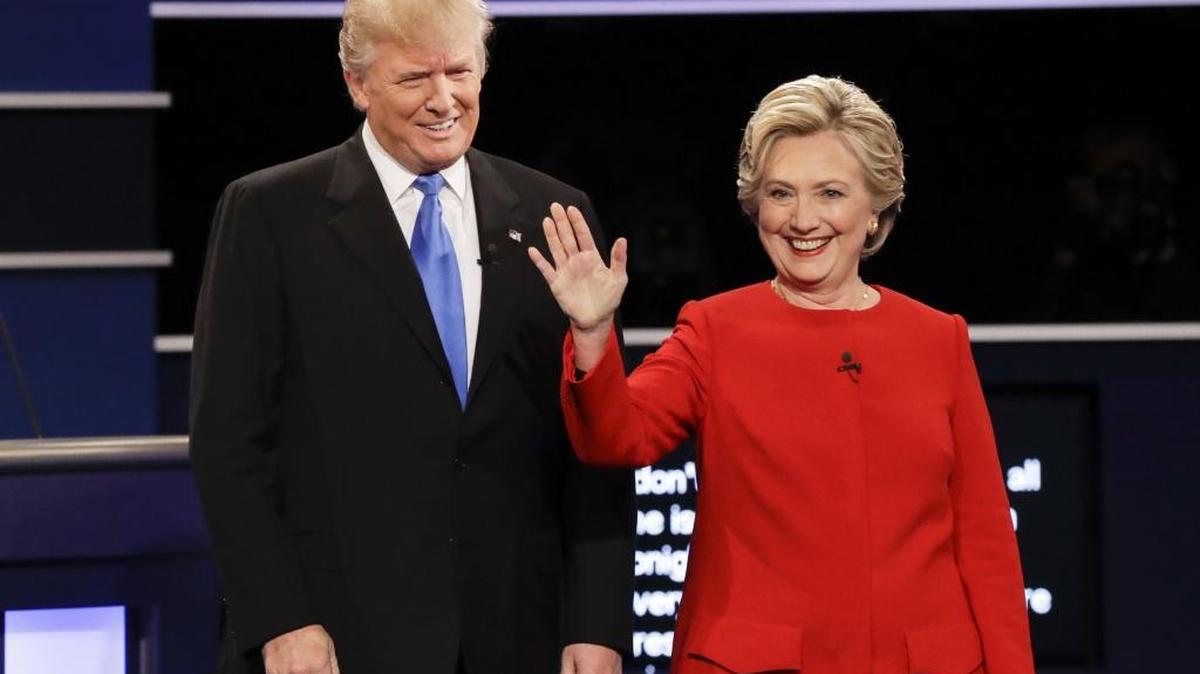 Republican presidential nominee Donald Trump and Democratic presidential nominee Hillary Clinton are introduced during the presidential debate at Hofstra University in Hempstead, N.Y., on Sept. 26, 2016.