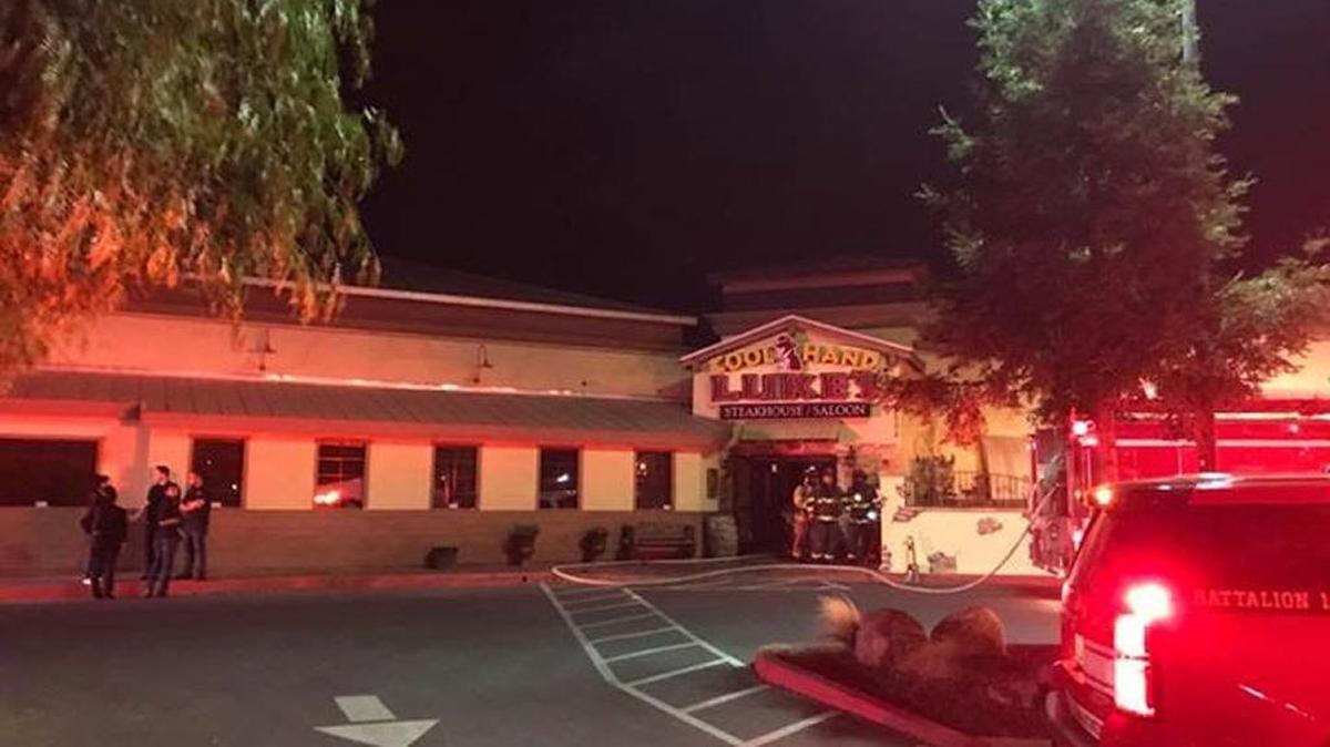 A fire broke out at Cool Hand Luke’s restaurant in Riverbank, Calif. Oct. 10, 2017.