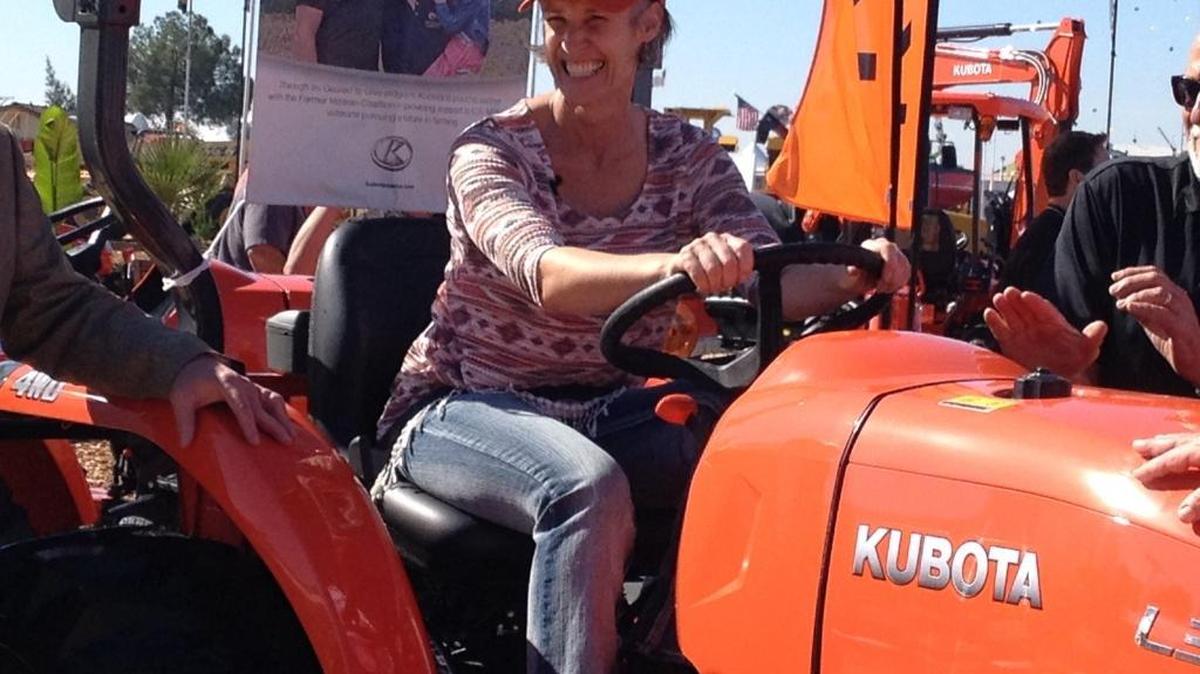 Julie Hollars, a Navy veteran who farms in Calaveras County, was selected by Kubota Tractor Corp. to receive a brand new L-series tractor, complete with tiller equipment. Hollars, who served 20 years in the Navy, was selected as part of Kubota’s Geared to Give program that is run in partnership with the Farmer Veteran Coalition. The organization provides financial support and donated Kubota equipment to military veterans pursuing farming.