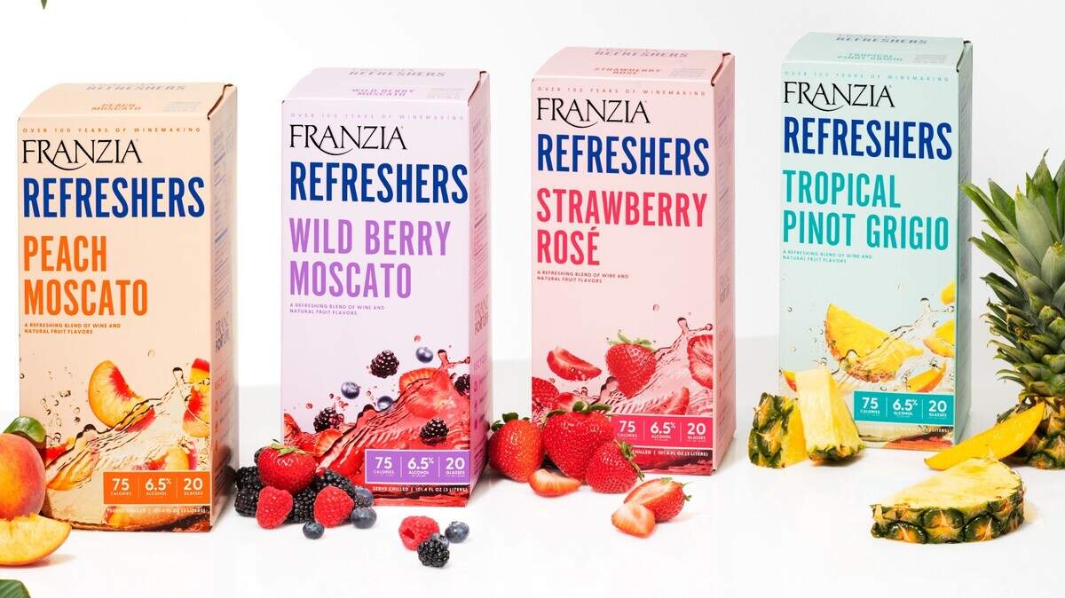 The Franzia winery, based near Ripon CA, launched four fruit-flavored boxed wines on July 13, 2021.